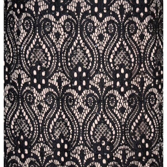 R&M Richards Ladies 12 Black Taupe Sequin Lace Sheath Dress Evening Wear Party - Picture 4 of 12